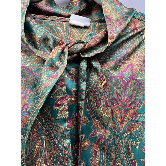 Vintage 90's Russ Paisley Print Button‎ Up Top Womens size 10 Green Ties at neck - Picture 7 of 8